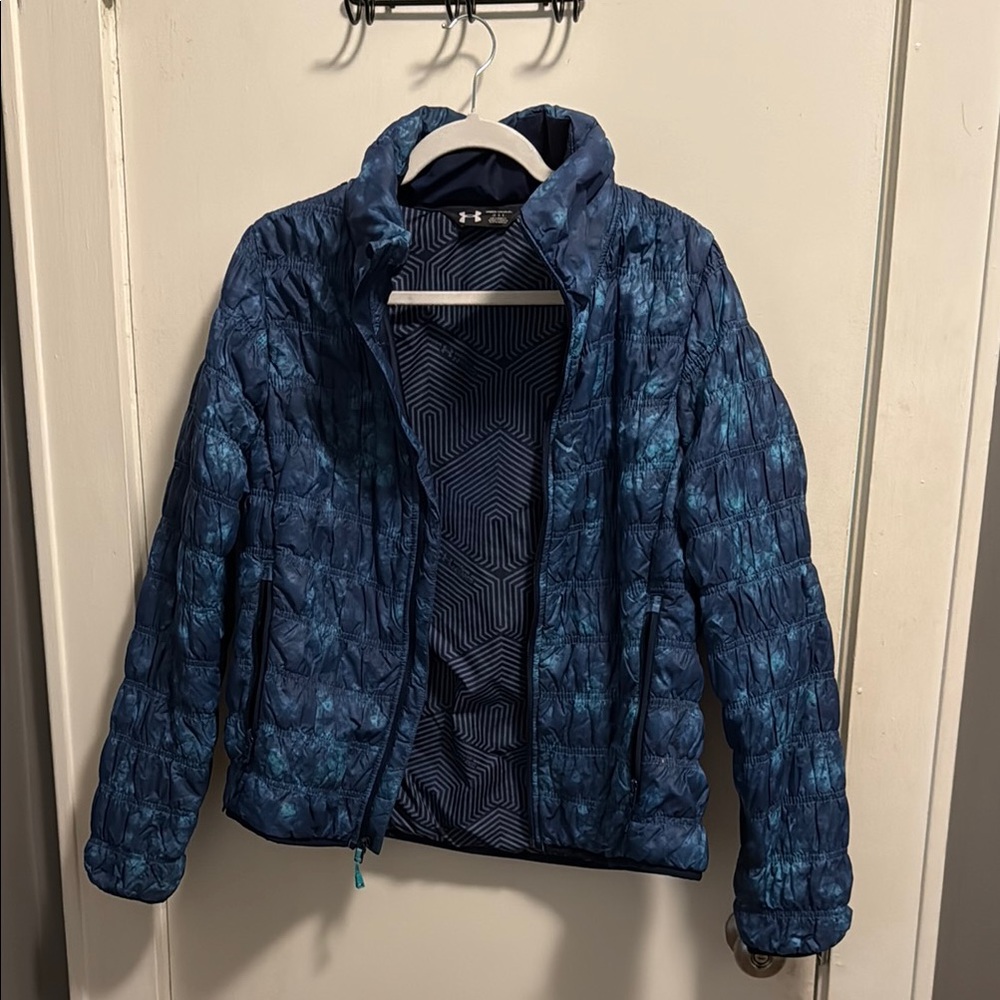 Blue Patterned Puffer Jacket - image 1